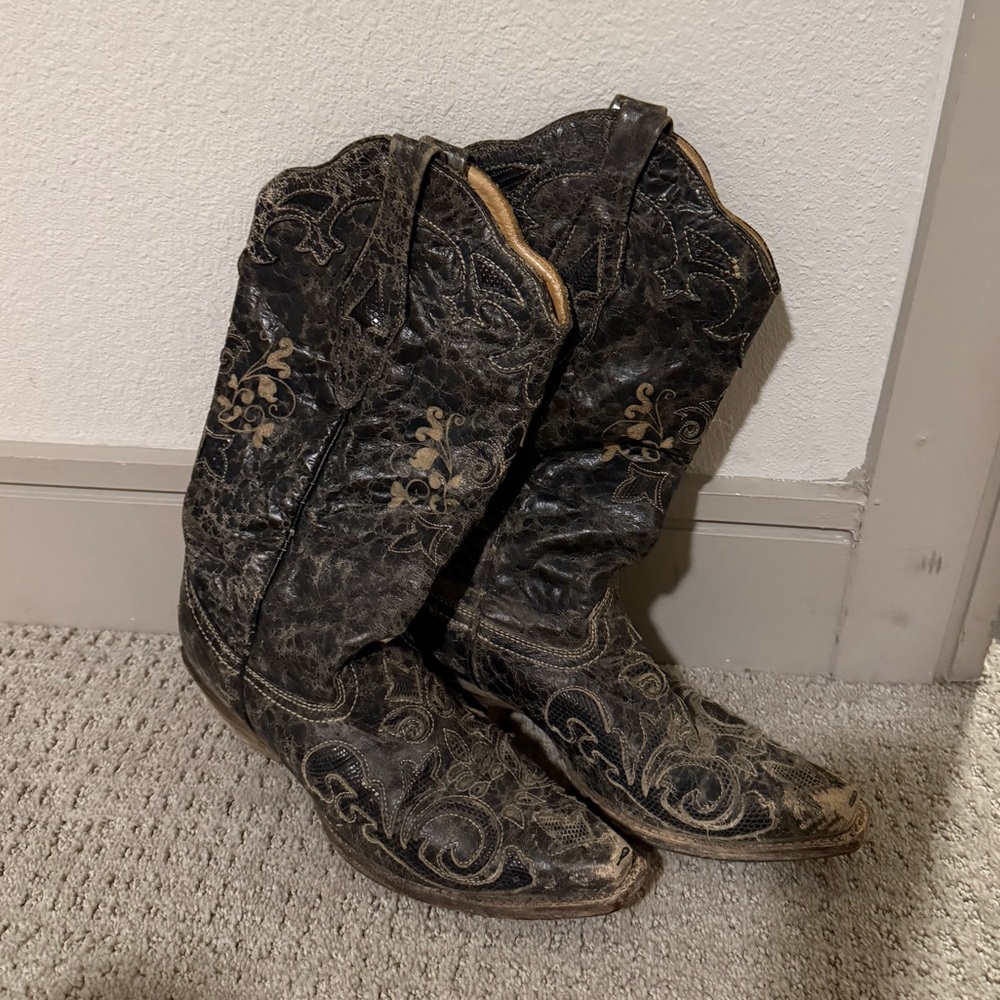 Corral Vintage Black Lizard Inlay Cowboy Boots